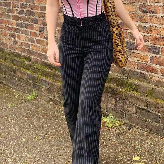Pantalones Casuales Ajustados a Rayas para Mujer - Image 9