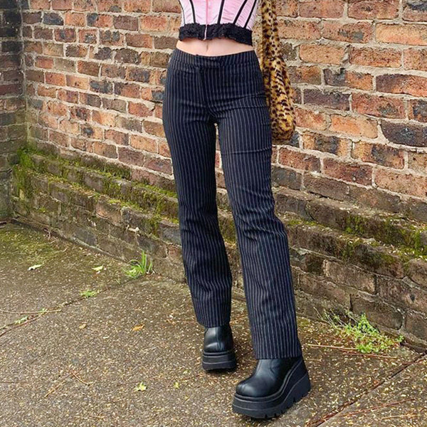 Pantalones Casuales Ajustados a Rayas para Mujer