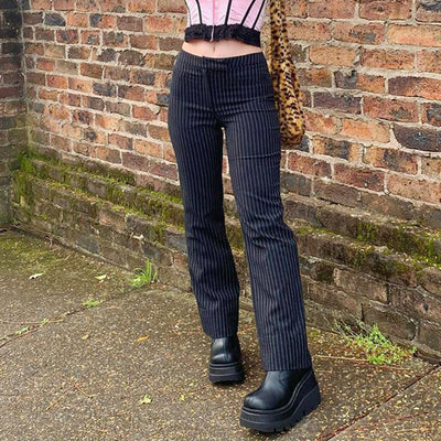 Pantalones Casuales Ajustados a Rayas para Mujer