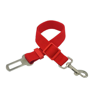 Gray pet car seat belt with a metal seatbelt buckle and a swivel snap hook for securing dogs in vehicles. - Image 16