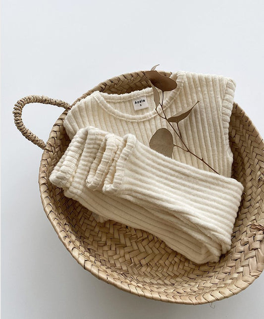 Conjunto de Abrigo Infantil Cálido de Color Liso Combinable