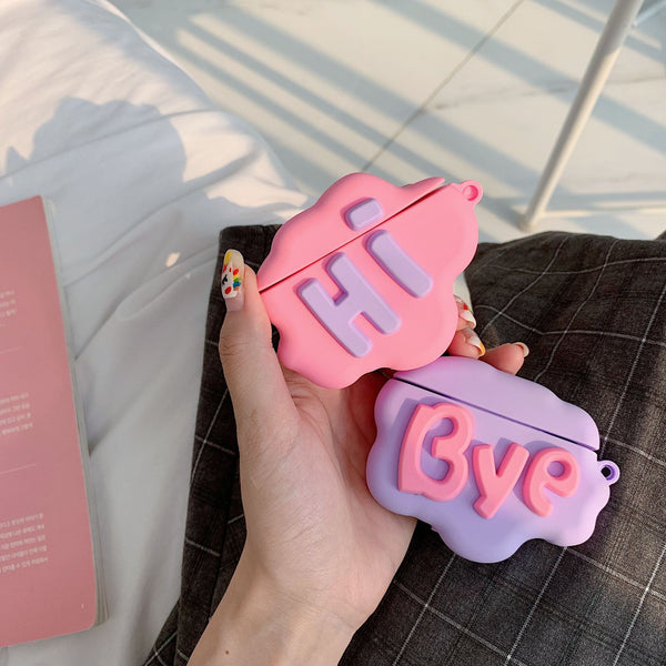 Funda AirPods 2 de Silicona Suave - Diseño 3D Cloud Letter HI BYE