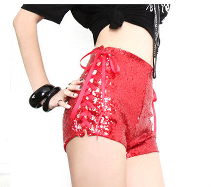 Shorts Brillantes Cintura Alta con Detalles Recortados - Image 7