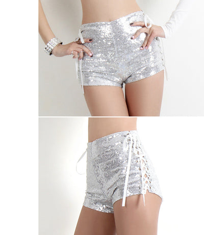 Shorts Brillantes Cintura Alta con Detalles Recortados - Image 4