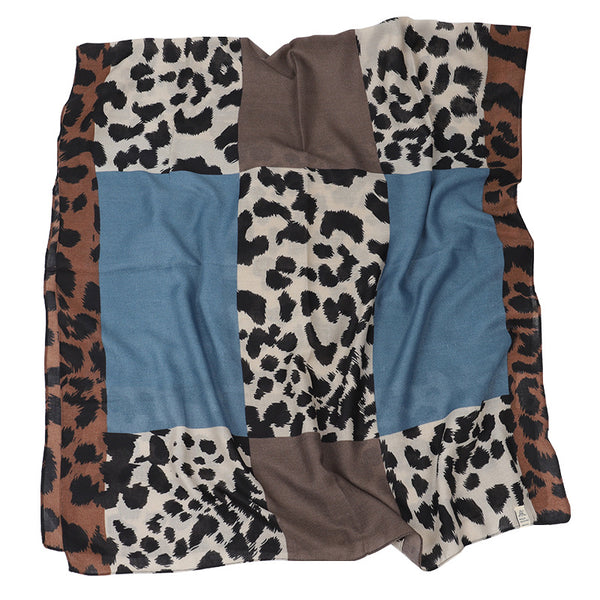 Pañuelo Largo de Algodón y Lino con Estampado de Leopardo para Mujer