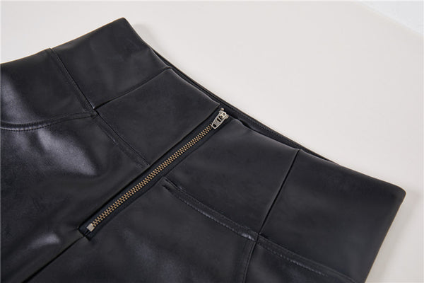 Leggins Yoga Cintura Alta con Cuero PU y Forro Polar