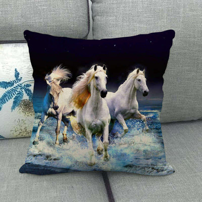 Funda de Almohada Lino Estampado con Patrón de Caballo - Image 4