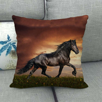 Funda de Almohada Lino Estampado con Patrón de Caballo
