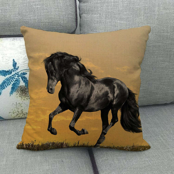 Funda de Almohada Lino Estampado con Patrón de Caballo