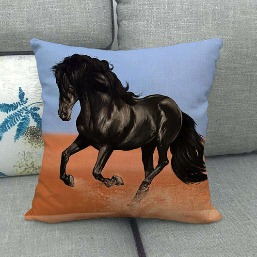 Funda de Almohada Lino Estampado con Patrón de Caballo - Image 12