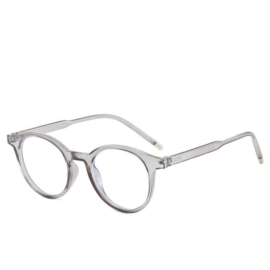 Round tortoise-patterned anti-blue light glasses with clear lenses, shown with a black zippered hard case. - Image 13