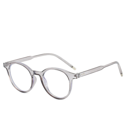 Round tortoise-patterned anti-blue light glasses with clear lenses, shown with a black zippered hard case. - Image 2