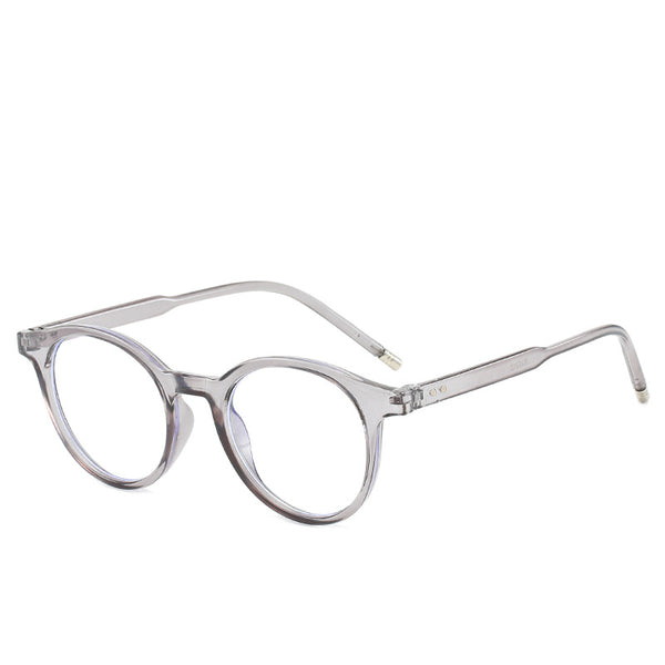 Round tortoise-patterned anti-blue light glasses with clear lenses, shown with a black zippered hard case. - Image 2