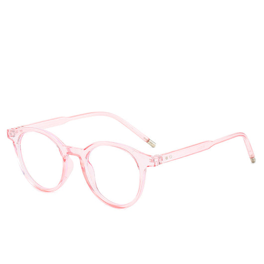 Round tortoise-patterned anti-blue light glasses with clear lenses, shown with a black zippered hard case. - Image 3