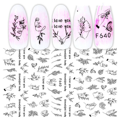 Calcomanías de Uñas Geométricas Floral Blanco y Negro - Image 13