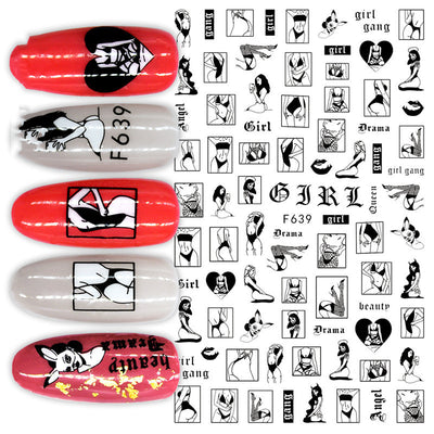 Calcomanías de Uñas Geométricas Floral Blanco y Negro - Image 15