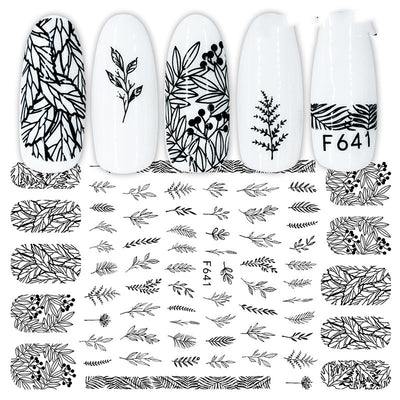 Calcomanías de Uñas Geométricas Floral Blanco y Negro - Image 18