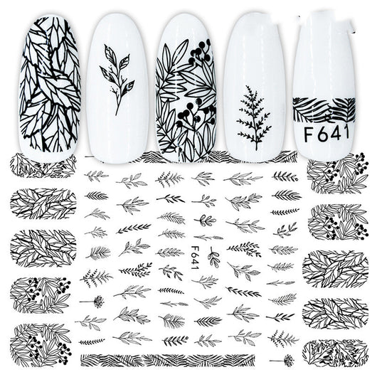 Calcomanías de Uñas Geométricas Floral Blanco y Negro - Image 18