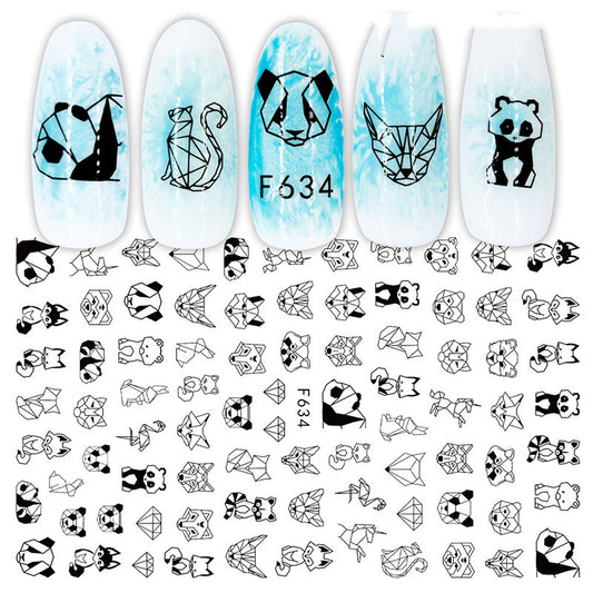 Calcomanías de Uñas Geométricas Floral Blanco y Negro - Image 2