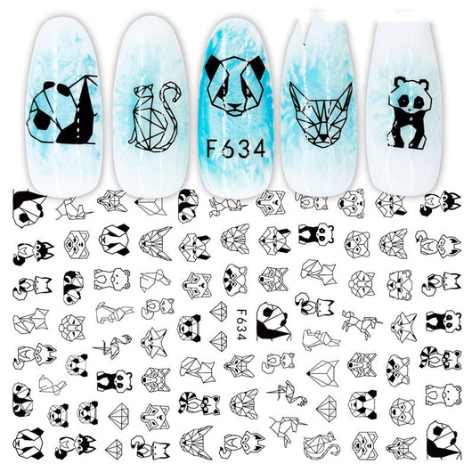 Calcomanías de Uñas Geométricas Floral Blanco y Negro - Image 2