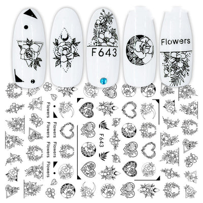 Calcomanías de Uñas Geométricas Floral Blanco y Negro - Image 10