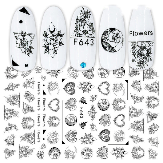 Calcomanías de Uñas Geométricas Floral Blanco y Negro - Image 10