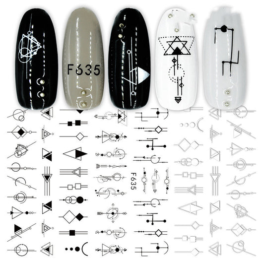 Calcomanías de Uñas Geométricas Floral Blanco y Negro - Image 4