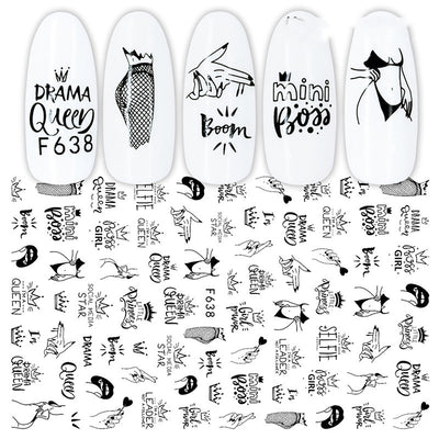 Calcomanías de Uñas Geométricas Floral Blanco y Negro - Image 6