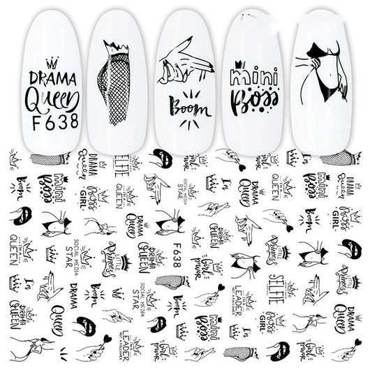 Calcomanías de Uñas Geométricas Floral Blanco y Negro - Image 6