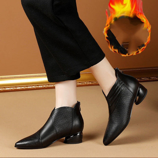 Botas de Tobillo con Cierre de Cremallera y Tacón Grueso para Mujer - Talla Grande - Image 11
