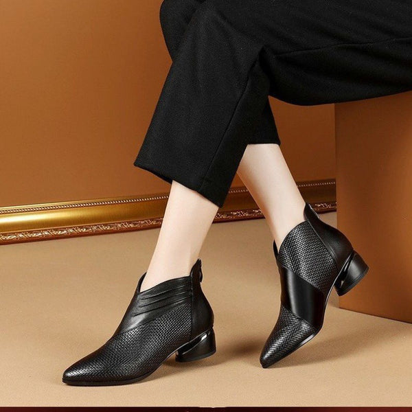 Botas de Tobillo con Cierre de Cremallera y Tacón Grueso para Mujer - Talla Grande