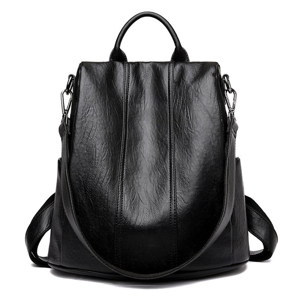 Mochila de Cuero Antirrobo Multifuncional con Protección RFID