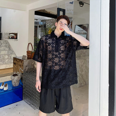 Camisa de Encaje Suelta Elegante para Hombre - Image 14