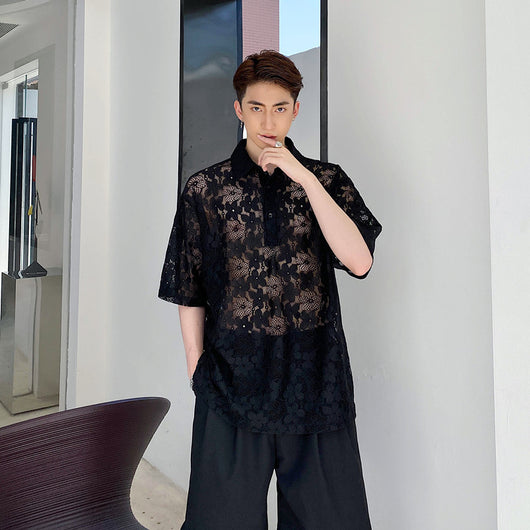 Camisa de Encaje Suelta Elegante para Hombre - Image 7
