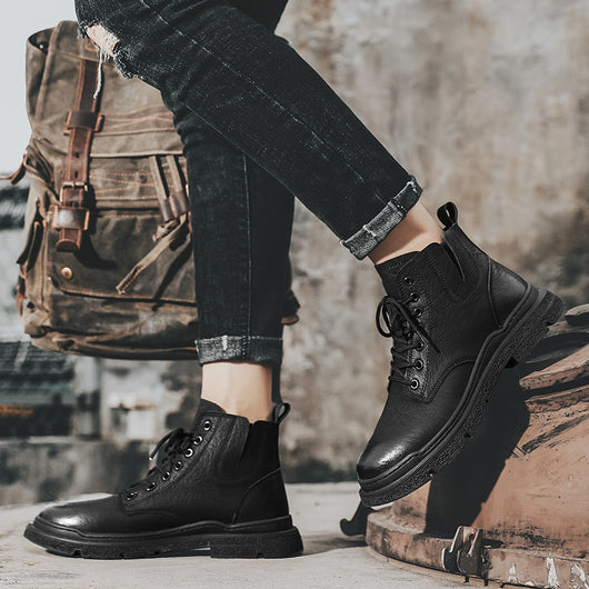 Botas Martin de Cuero Genuino Estilo Británico - Tendencia Coreana Hombre - Image 4