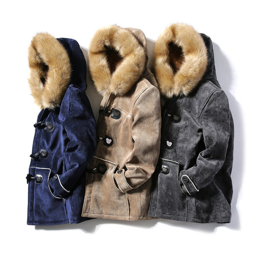 Abrigo de Cuero Gamuza para Hombre con Cuello Texturizado y Hebilla Decorativa - Image 4