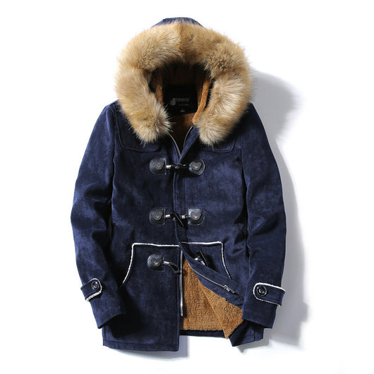 Abrigo de Cuero Gamuza para Hombre con Cuello Texturizado y Hebilla Decorativa - Image 5