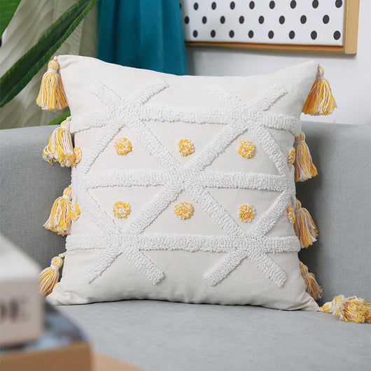 Funda de Almohada Geométrica Bordada a Mano con Borlas - Image 9