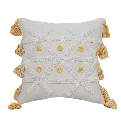 Funda de Almohada Geométrica Bordada a Mano con Borlas - Image 3