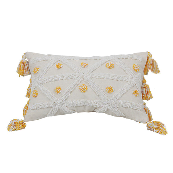 Funda de Almohada Geométrica Bordada a Mano con Borlas