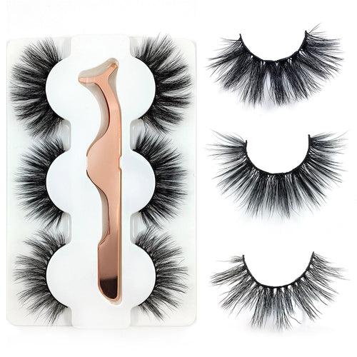 3 Pares de Pestañas Postizas 6D Cabello de Visón Natural - Gruesas y Finas con Pinzas