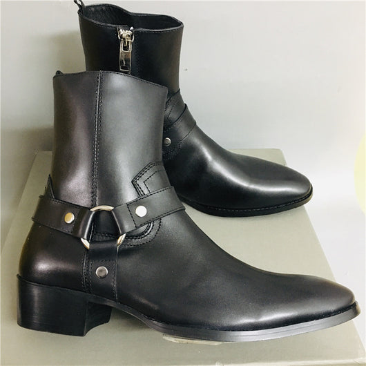 Botas Martin de Cuero Genuino con Punta Afilada - Sneakers Altos Estilo Británico para Hombre - Image 3