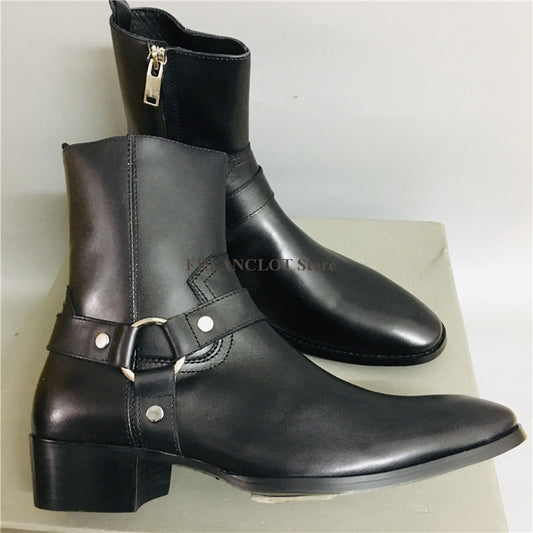 Botas Martin de Cuero Genuino con Punta Afilada - Sneakers Altos Estilo Británico para Hombre - Image 2