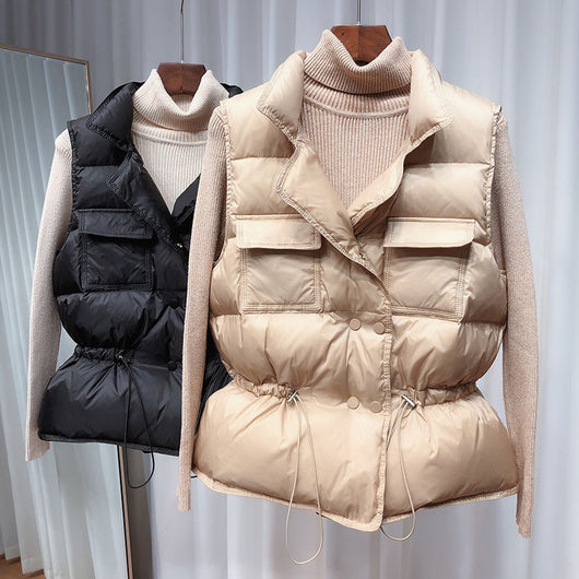 Chaleco Acolchado Coreano Cuello Alto Ajuste Suelto