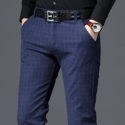 Pantalones Casuales Slim Fit de Cuadros con Stretch