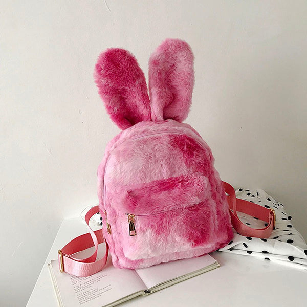 Mochila Femenina con Orejas de Conejo Peluche - Estilo Moderno