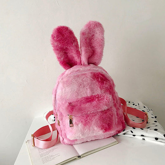 Mochila Femenina con Orejas de Conejo Peluche - Estilo Moderno