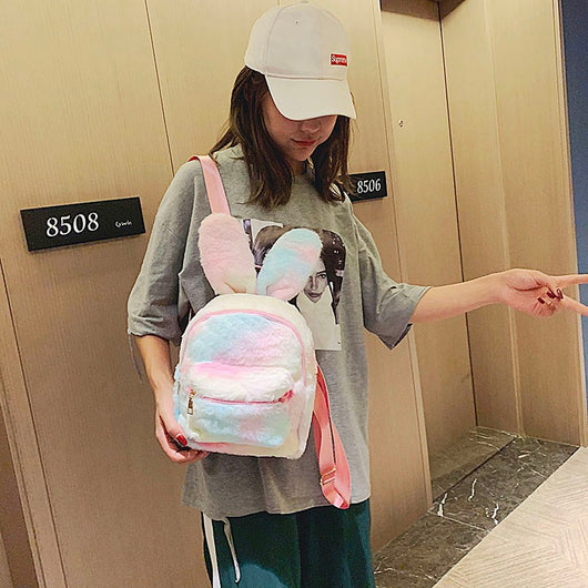 Mochila Femenina con Orejas de Conejo Peluche - Estilo Moderno - Image 5