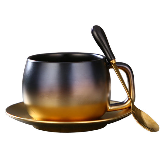 Juego de Tazas de Café Degradado Oro Mate Negro con Borde Dorado - Image 9
