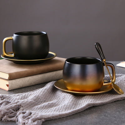 Juego de Tazas de Café Degradado Oro Mate Negro con Borde Dorado - Image 14